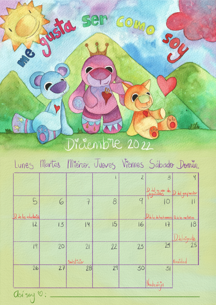 Calendario infantil 2022 diciembre Marta Miguel