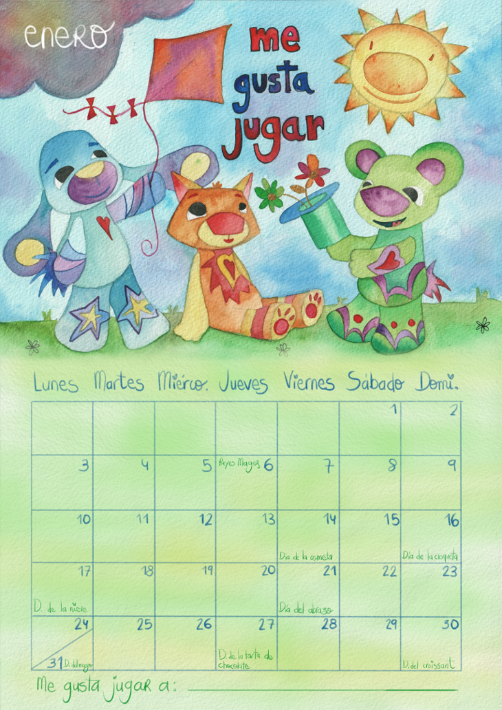 Calendario infantil 2022 enero Marta Miguel