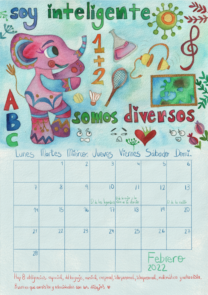Calendario infantil 2022 febrero Marta Miguel
