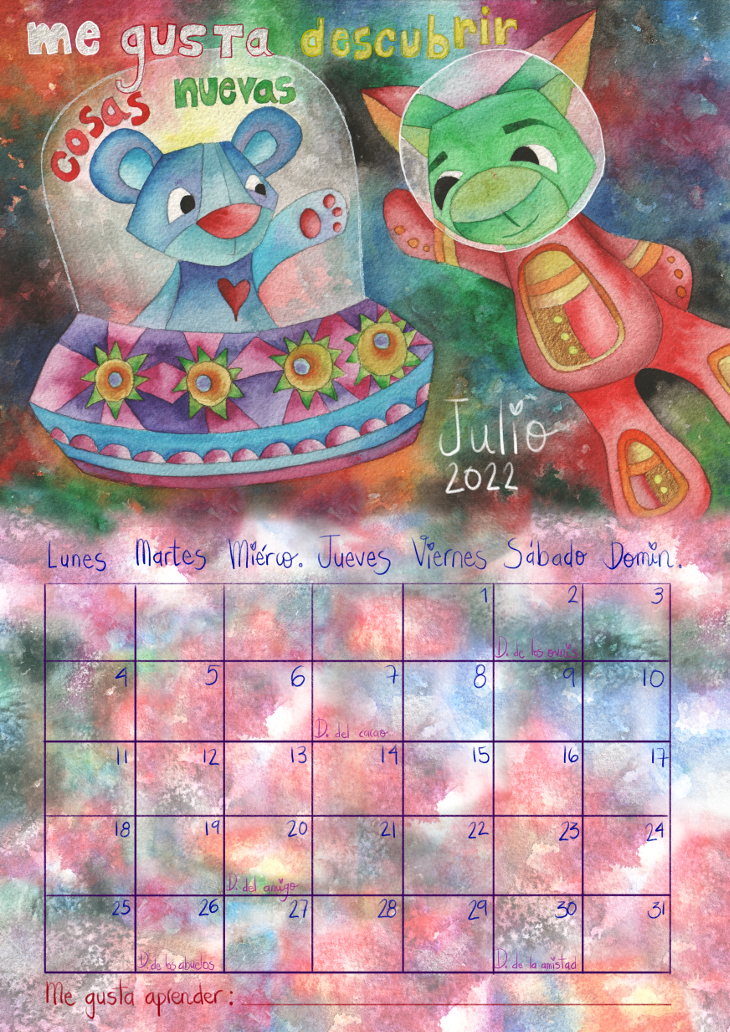 Calendario infantil 2022 julio Marta Miguel