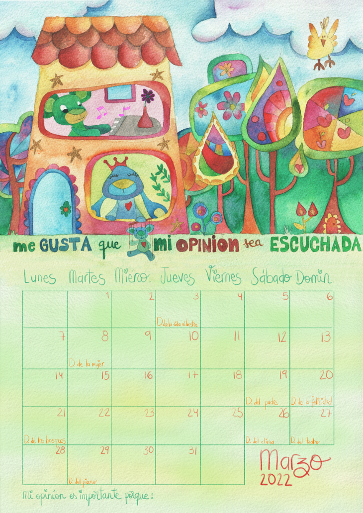 Calendario infantil 2022 marzo Marta Miguel