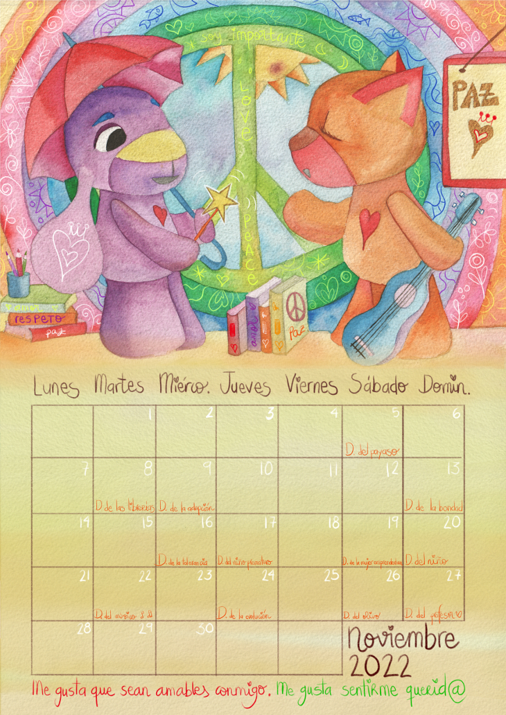 Calendario infantil 2022 noviembre Marta Miguel