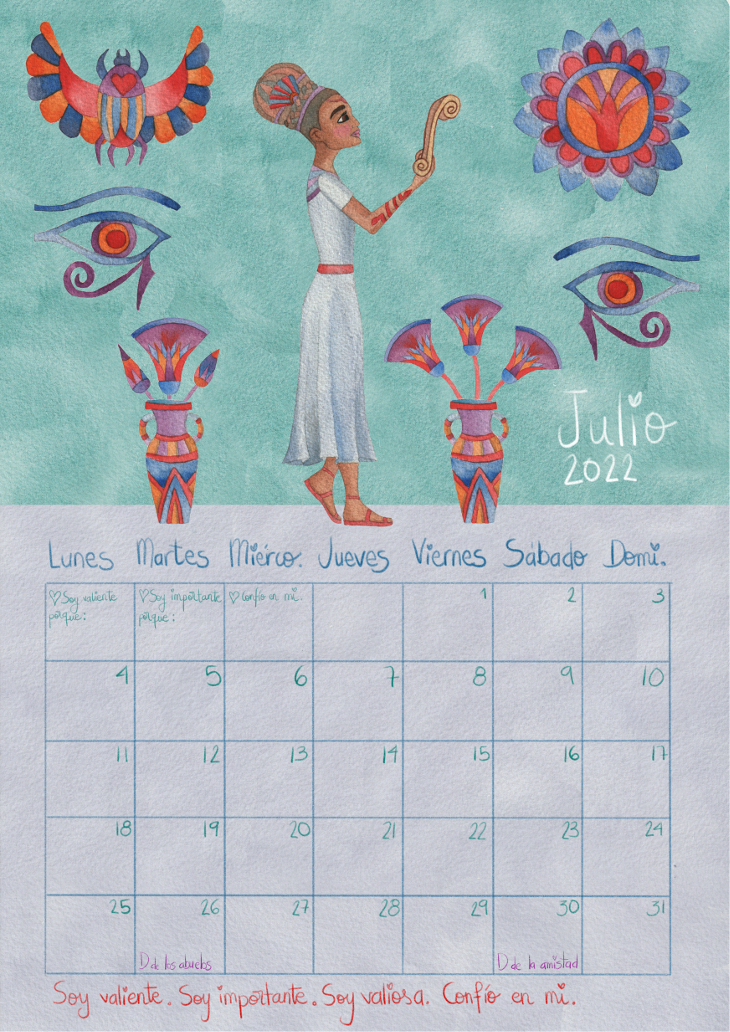 Calendario mujer 2022 julio Flor Con Fortuna