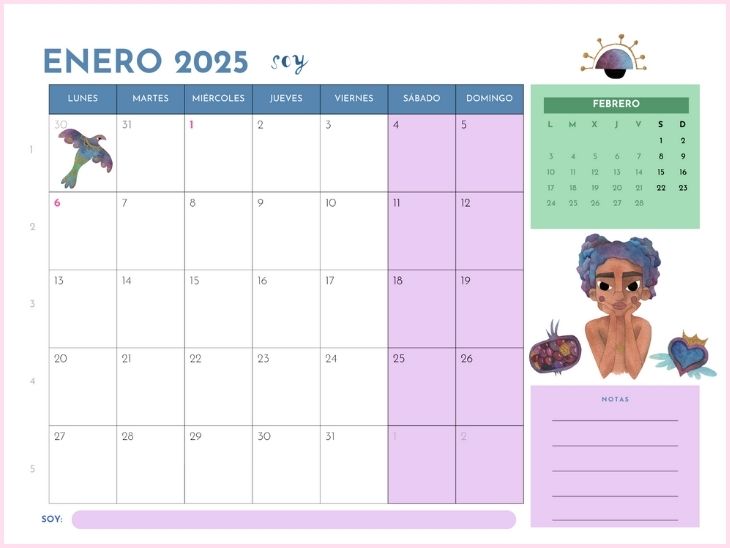 Calendario 2025 mujeres autocuidado ruedadelavida