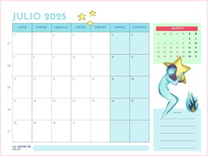 Calendario 2025 mujeres autocuidado ruedadelavida