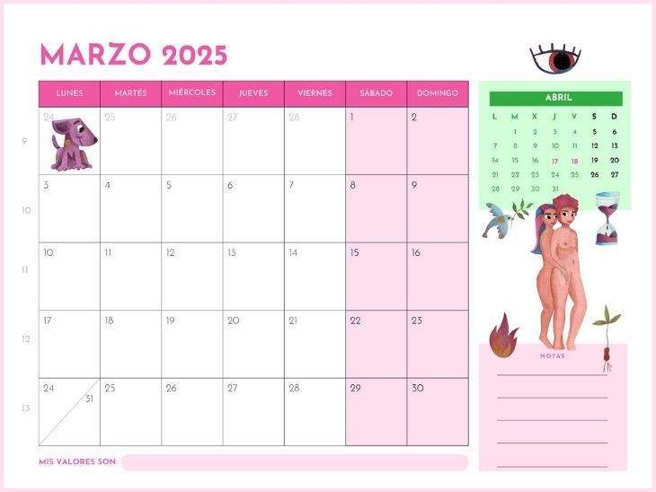 Calendario 2025 mujeres autocuidado ruedadelavida