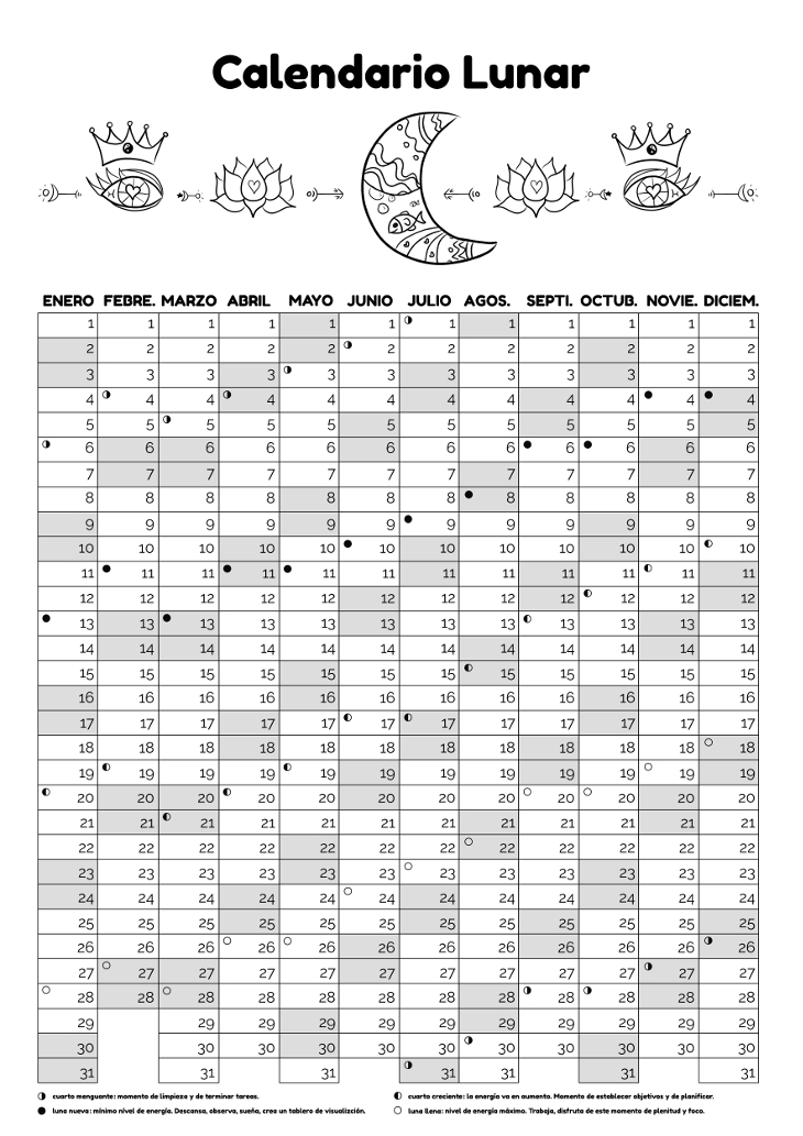 Calendario anual lunar de la tienda online